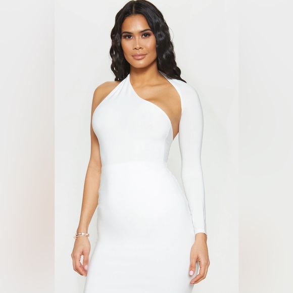 White One Shoulder Asymmetric Bodysuit - Picture 1 of 3